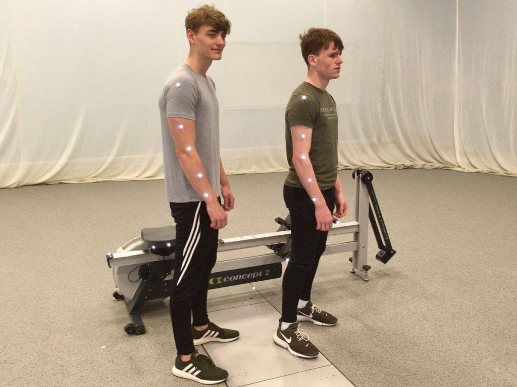 Participants with reflective markers for motion capture